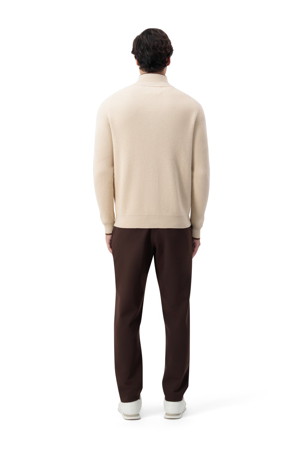 بلوفر صوف ميرينو بسحاب كامل - كريمي بيج