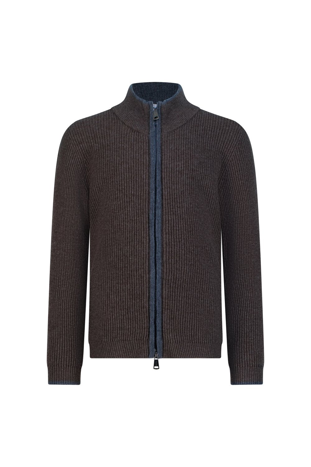 بلوفر أطفال صوف ميرينو بسحاب كامل - بني غامق