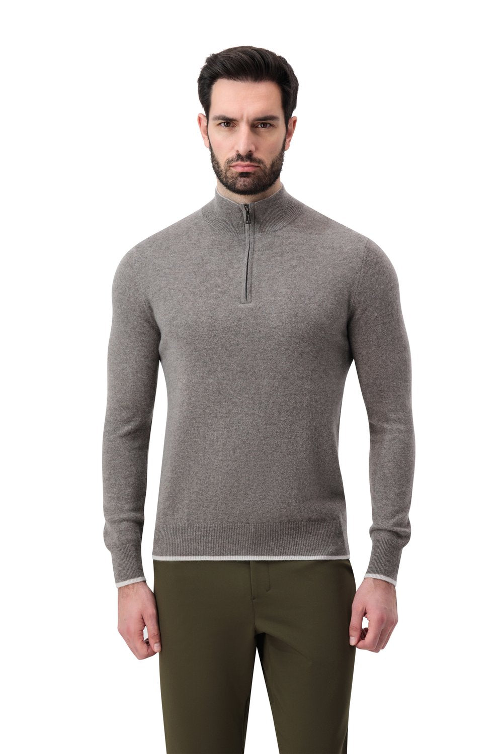 بلوفر كشمير بنص سحاب - رمادي فاتح