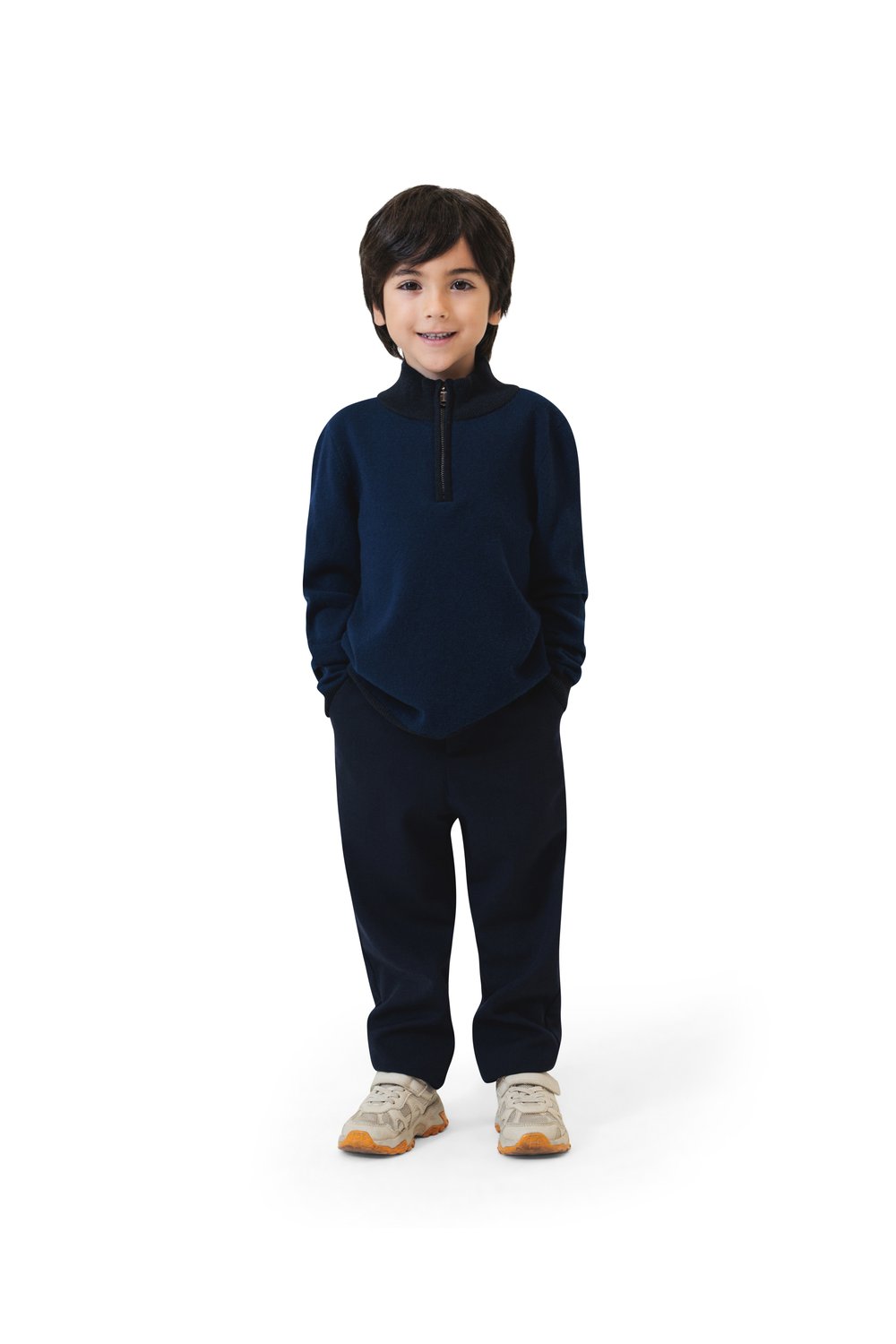 بلوفر أطفال صوف ميرينو بنص سحاب - كحلي