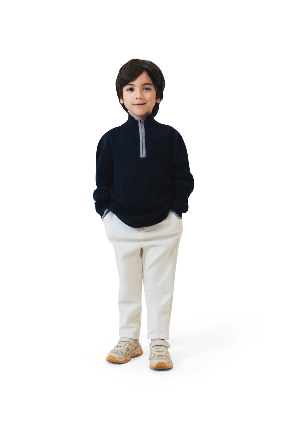 بلوفر أطفال كشمير بنص سحاب - كحلي مطفي