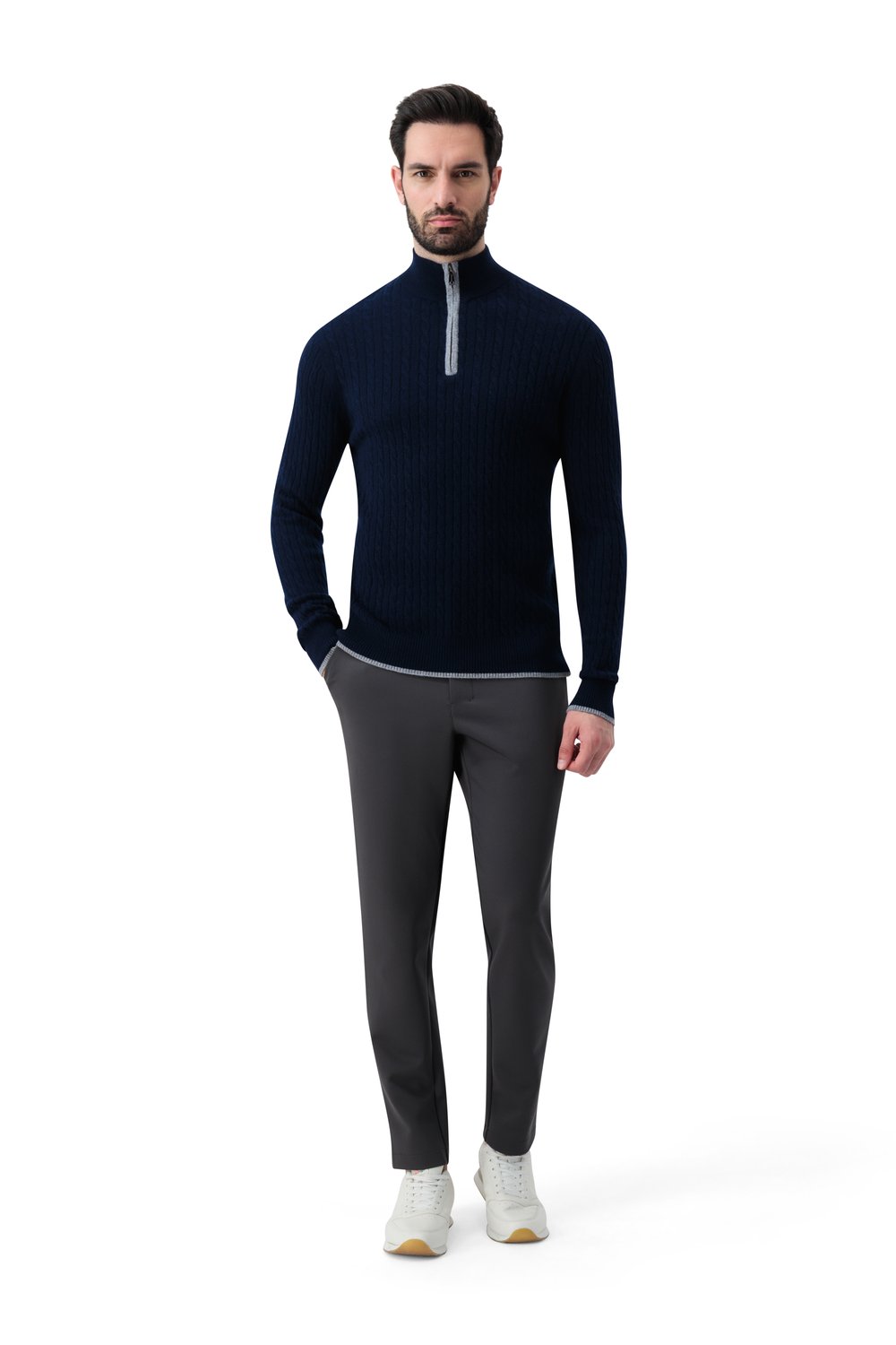 بلوفر كشمير بنص سحاب - كحلي مطفي