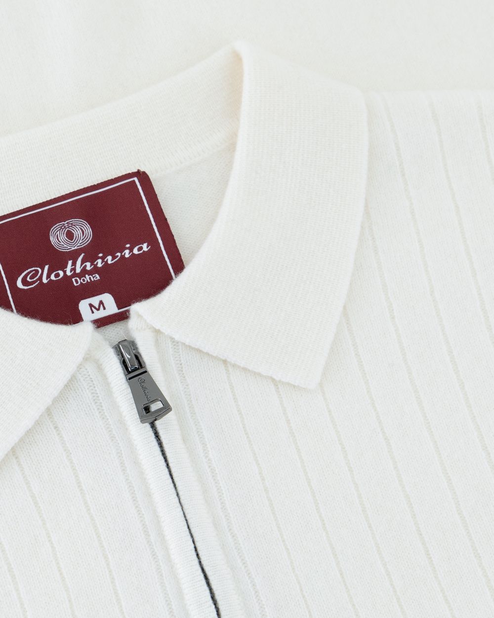 بلوفر صوف ميرينو بنص سحاب - أبيض كريمي