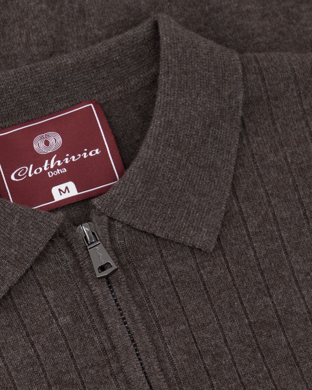 بلوفر صوف ميرينو بنص سحاب - بني غامق