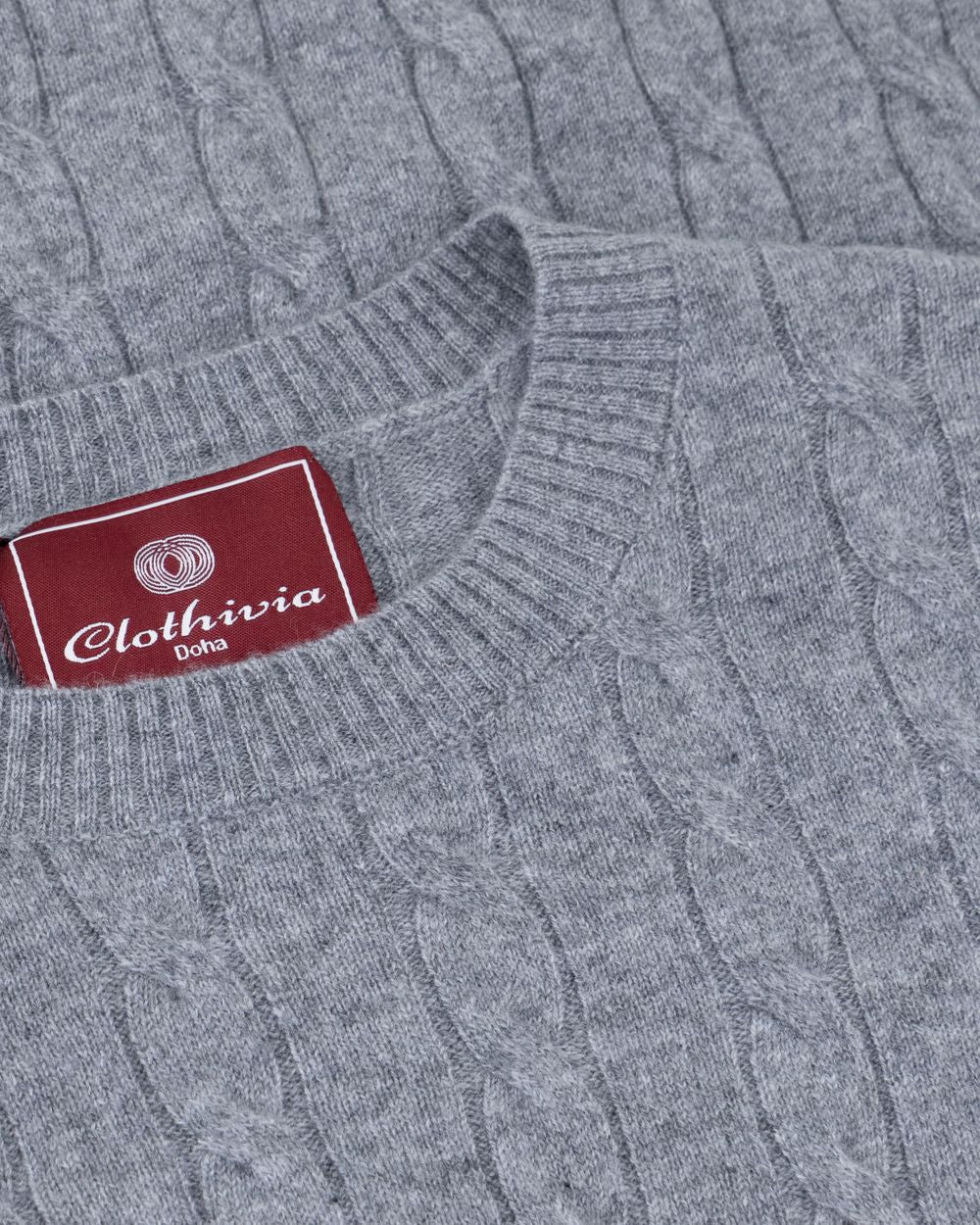 بلوفر كشمير برقبة دائرية - رمادي