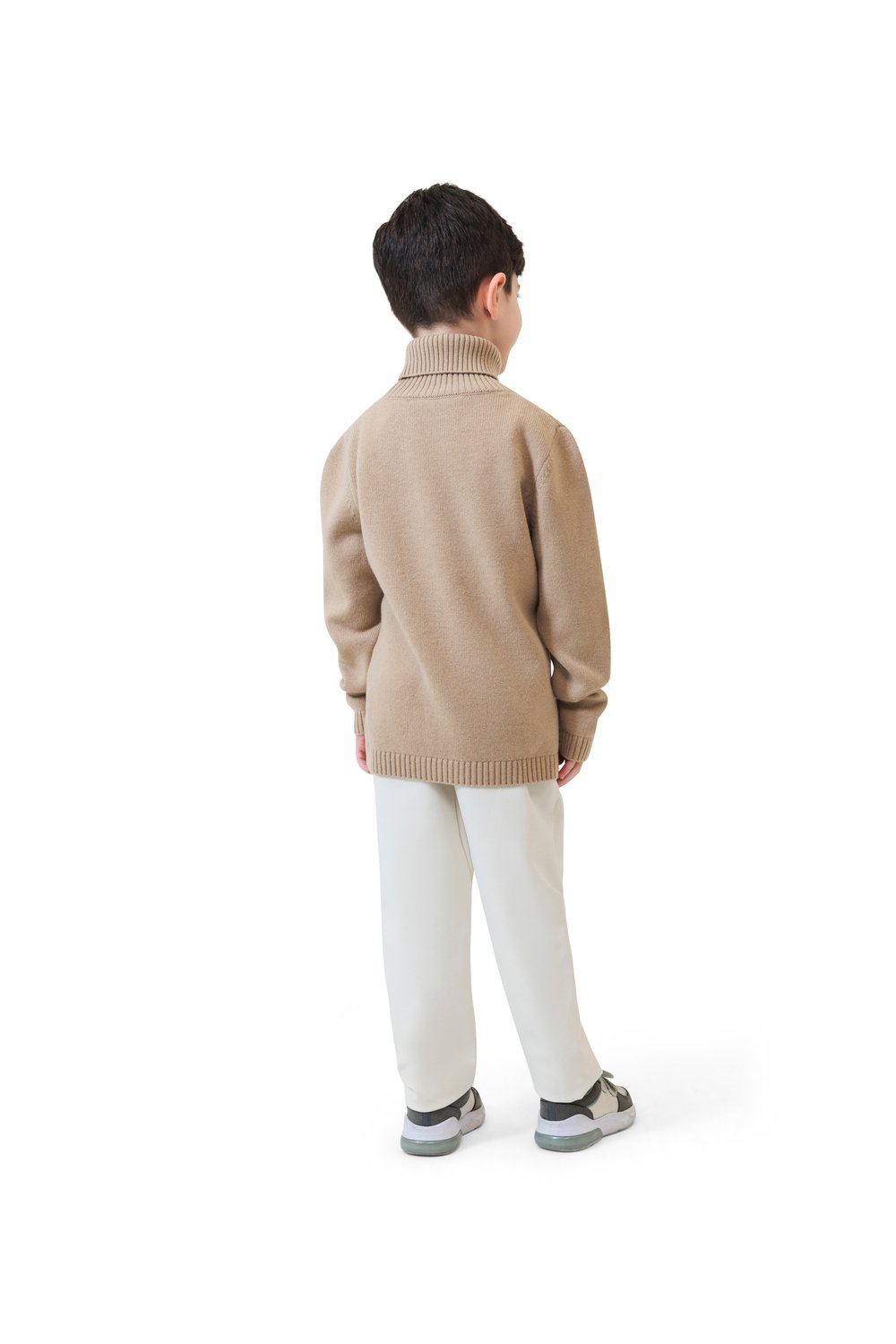 Kid's rib turtle neck merino wool sweater biscottio