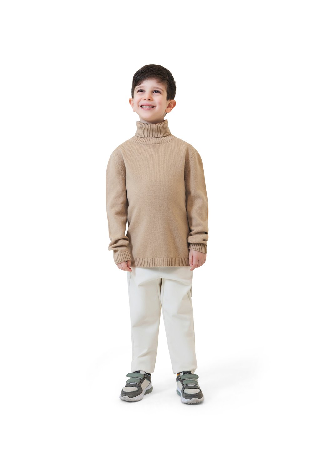 Kid's rib turtle neck merino wool sweater biscottio