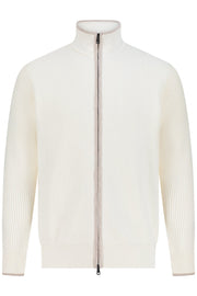 بلوفر صوف ميرينو بسحاب كامل - أبيض كريمي