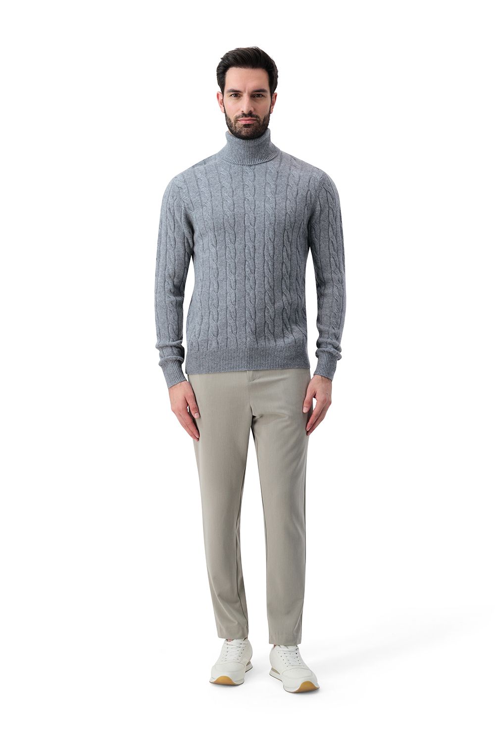 بلوفر كشمير هاي نيك - رمادي