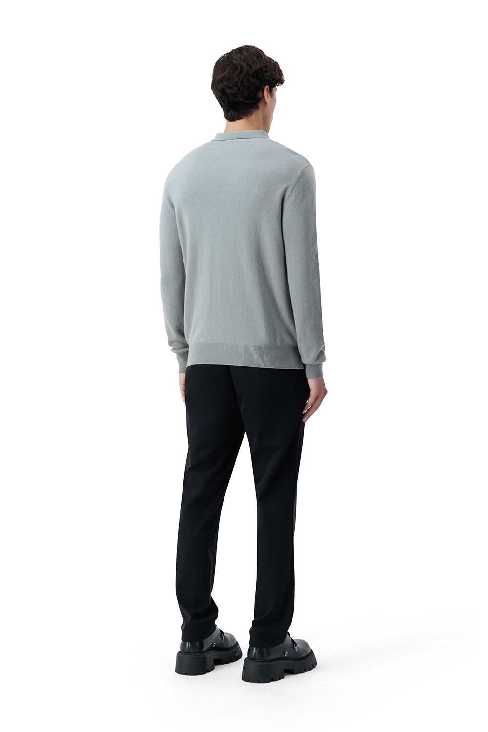 بلوفر صوف ميرينو بنص سحاب - رمادي زيتي