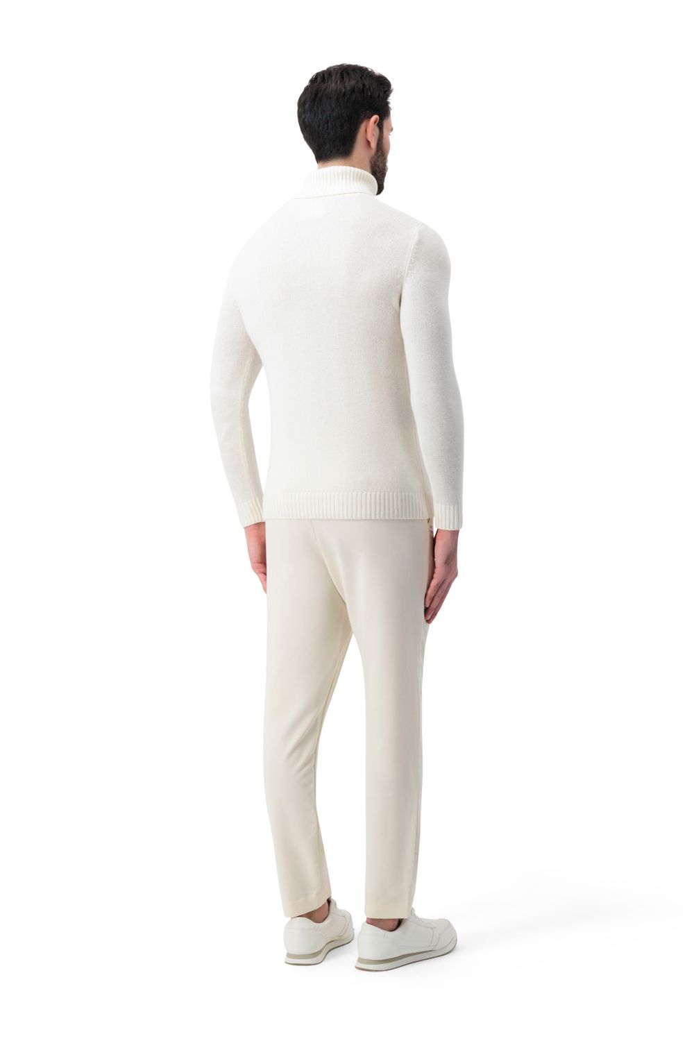 Rib turtle neck merino wool sweater cream white