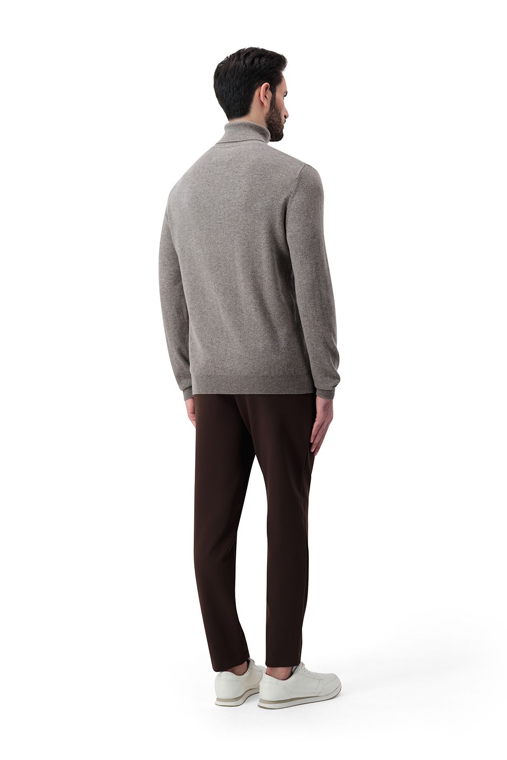 بلوفر صوف ميرينو هاي نيك - رمادي فاتح