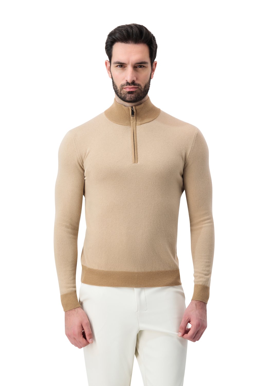 بلوفر صوف ميرينو بنص سحاب - بسكوتي