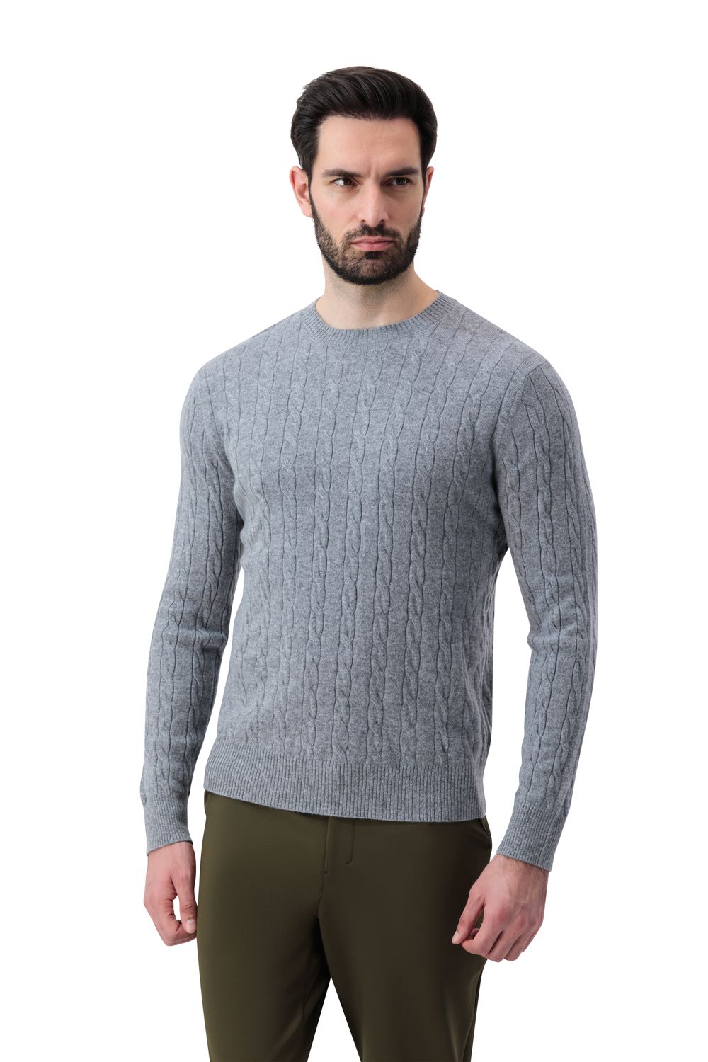 بلوفر كشمير برقبة دائرية - رمادي