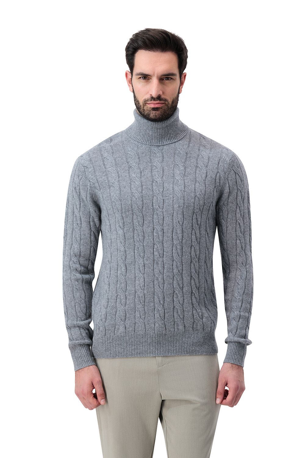 بلوفر كشمير هاي نيك - رمادي