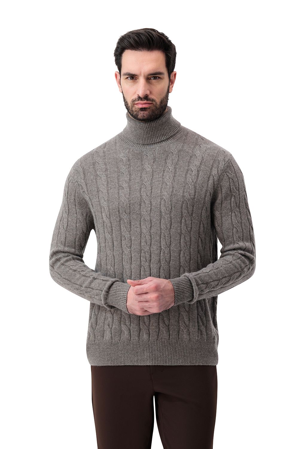 بلوفر كشمير هاي نيك - رمادي فاتح