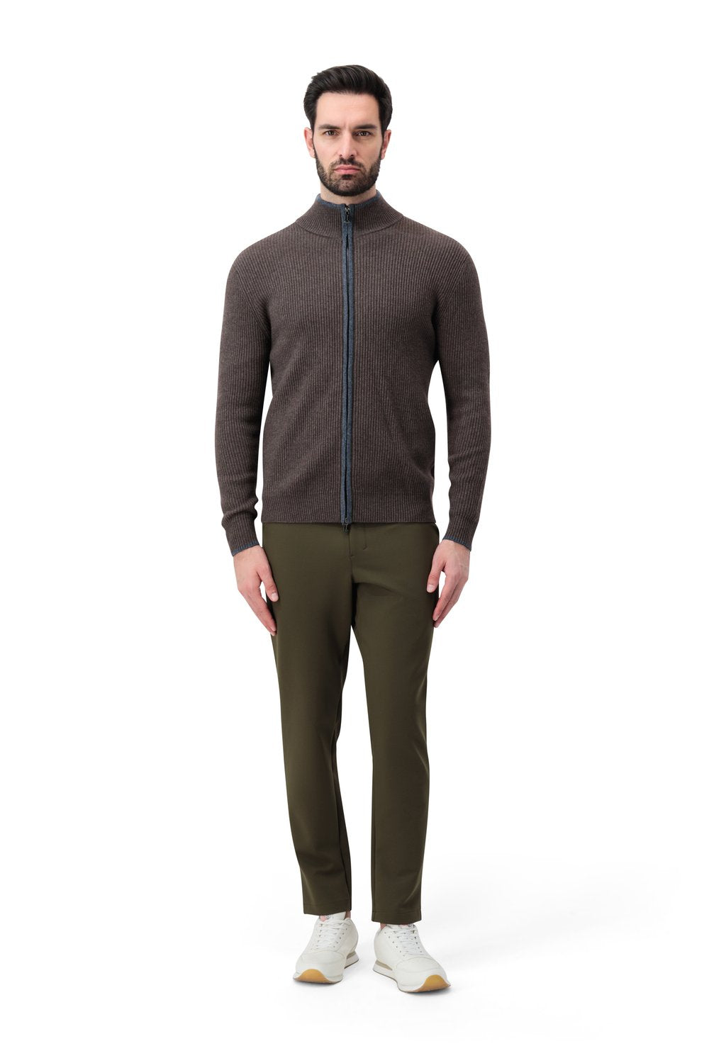 بلوفر صوف ميرينو بسحاب كامل - بني غامق