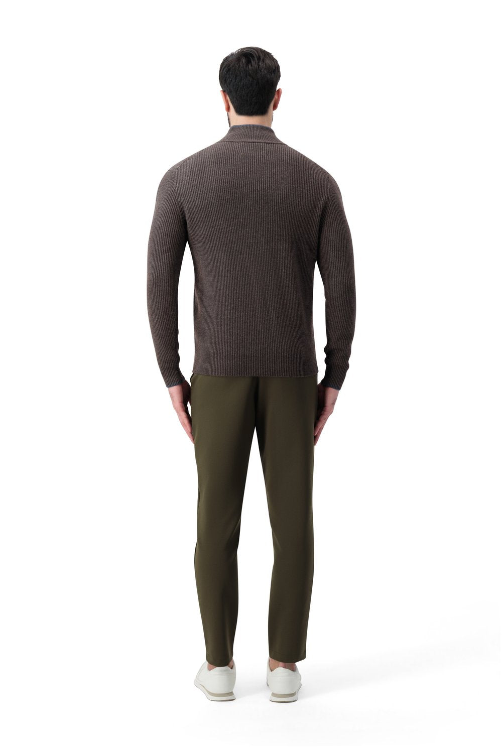 بلوفر صوف ميرينو بسحاب كامل - بني غامق