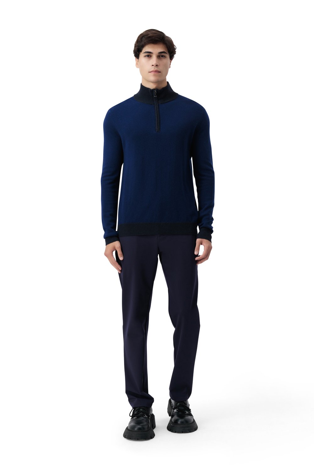 بلوفر صوف ميرينو بنص سحاب - كحلي