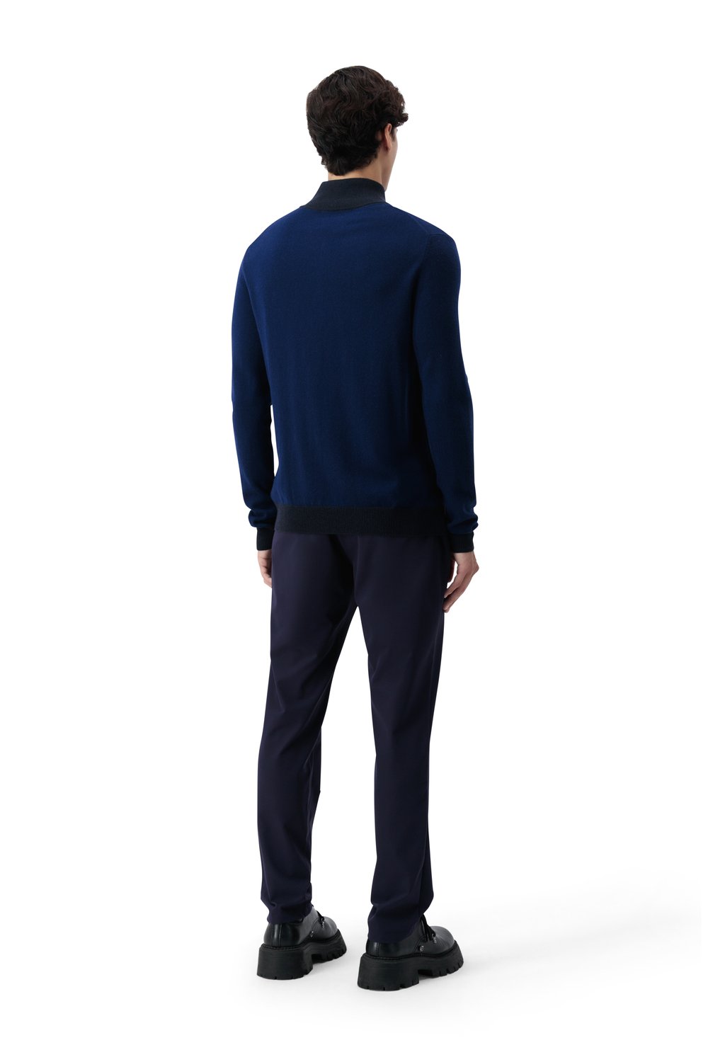 بلوفر صوف ميرينو بنص سحاب - كحلي