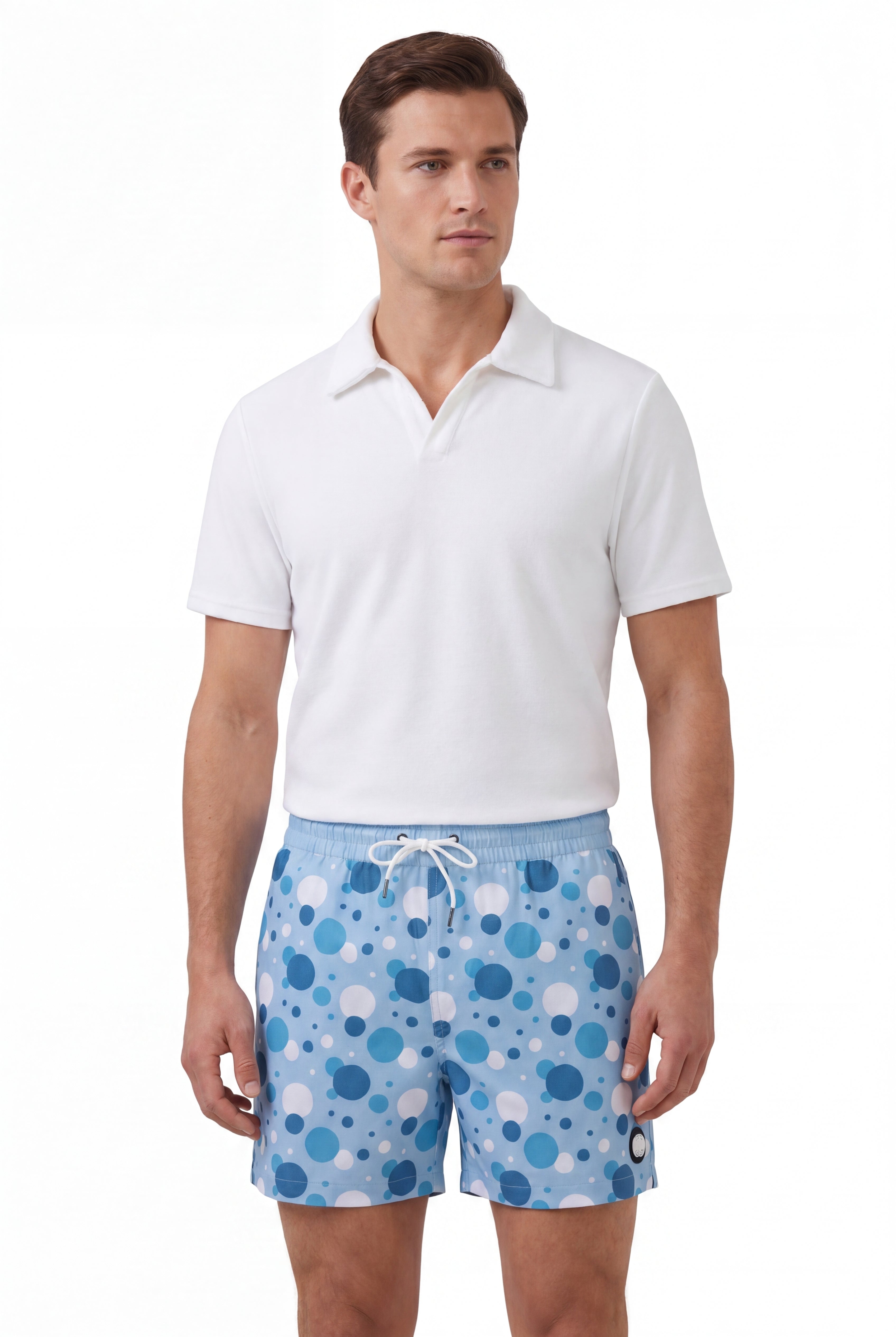 Bubble Swim Short -Light-Blue × linen short sleeves -Pink — Combo Look