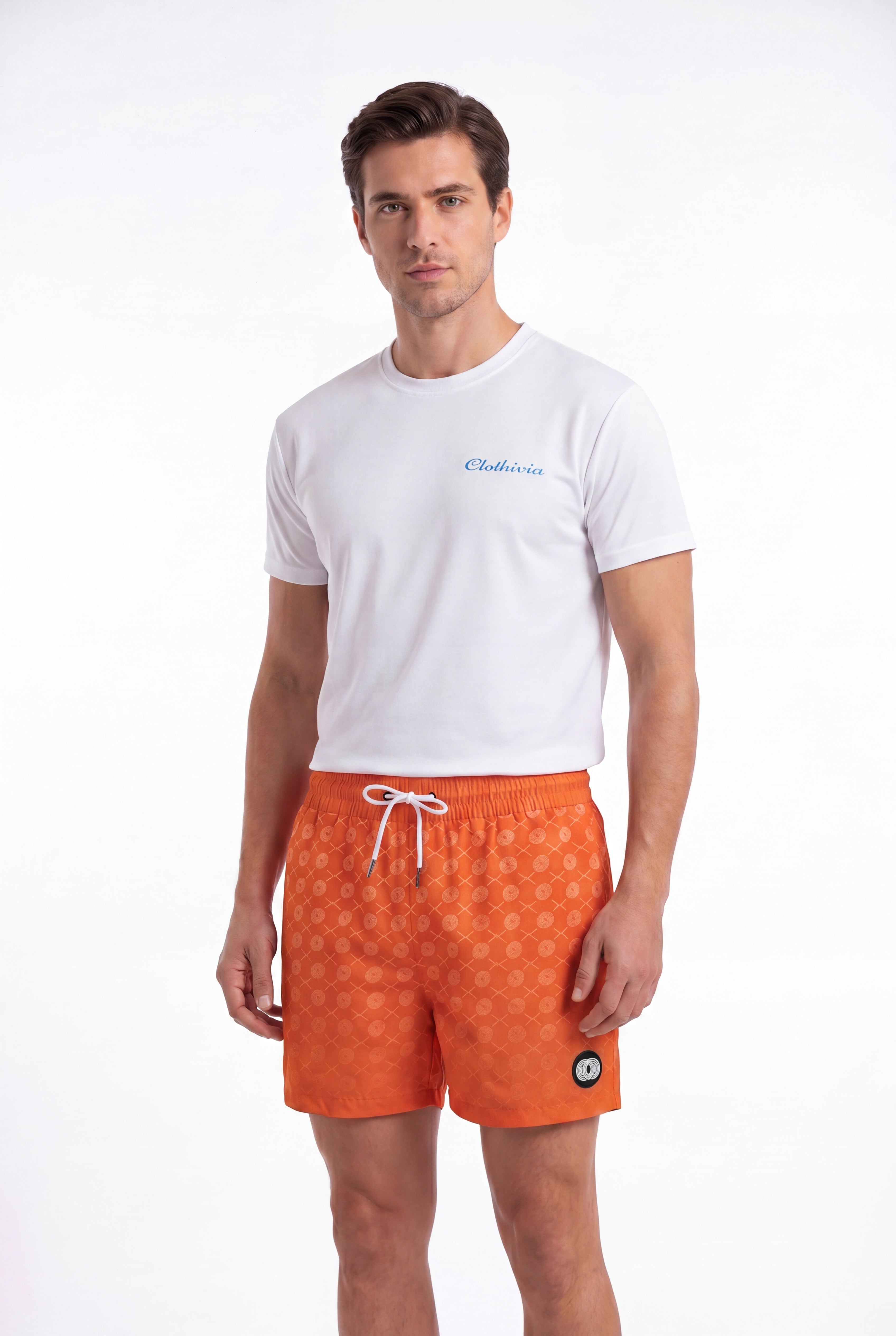 Signature Swim Shorts -Orange × Towel Hoodie-Baby-Blue — Combo Look