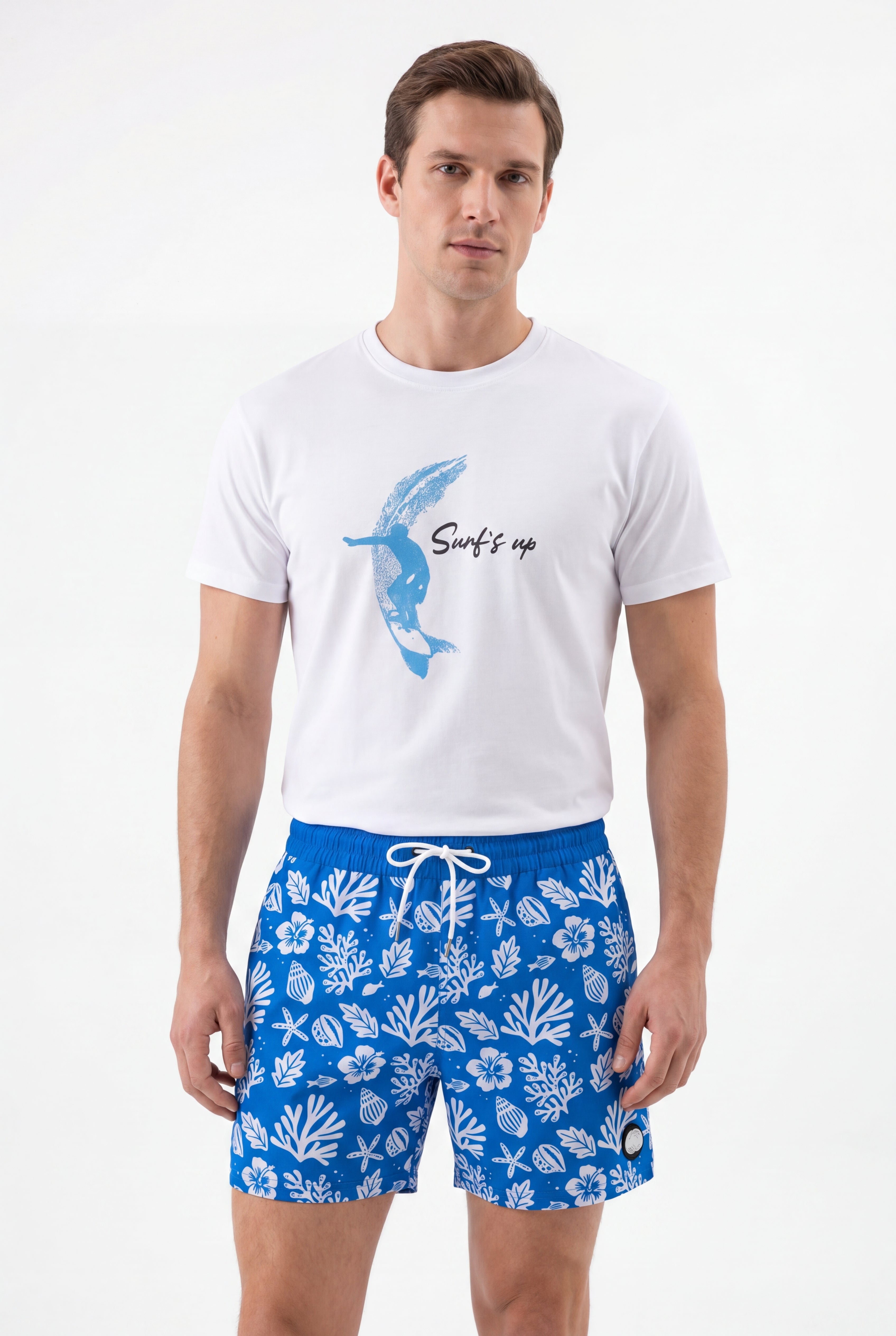 Sea Leaves Swim Short -Blue