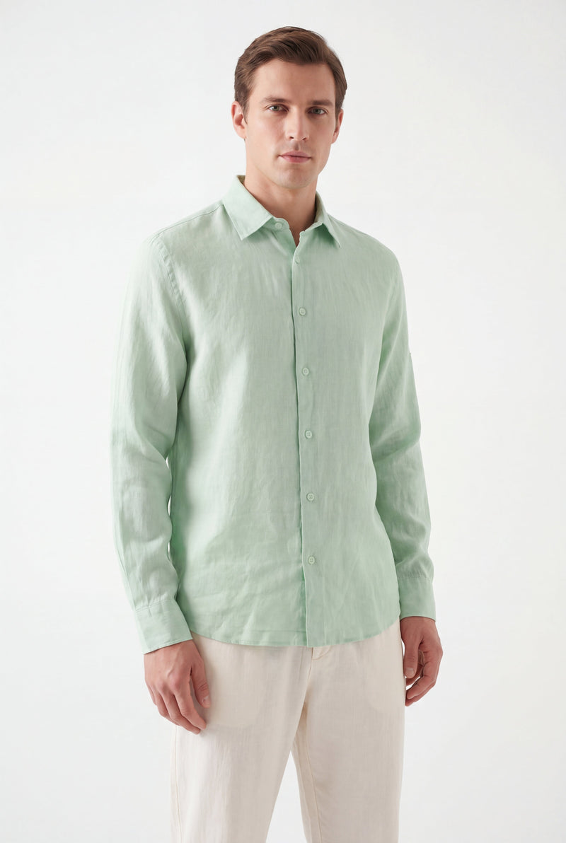 Linen Long Sleeves-Mint-Green