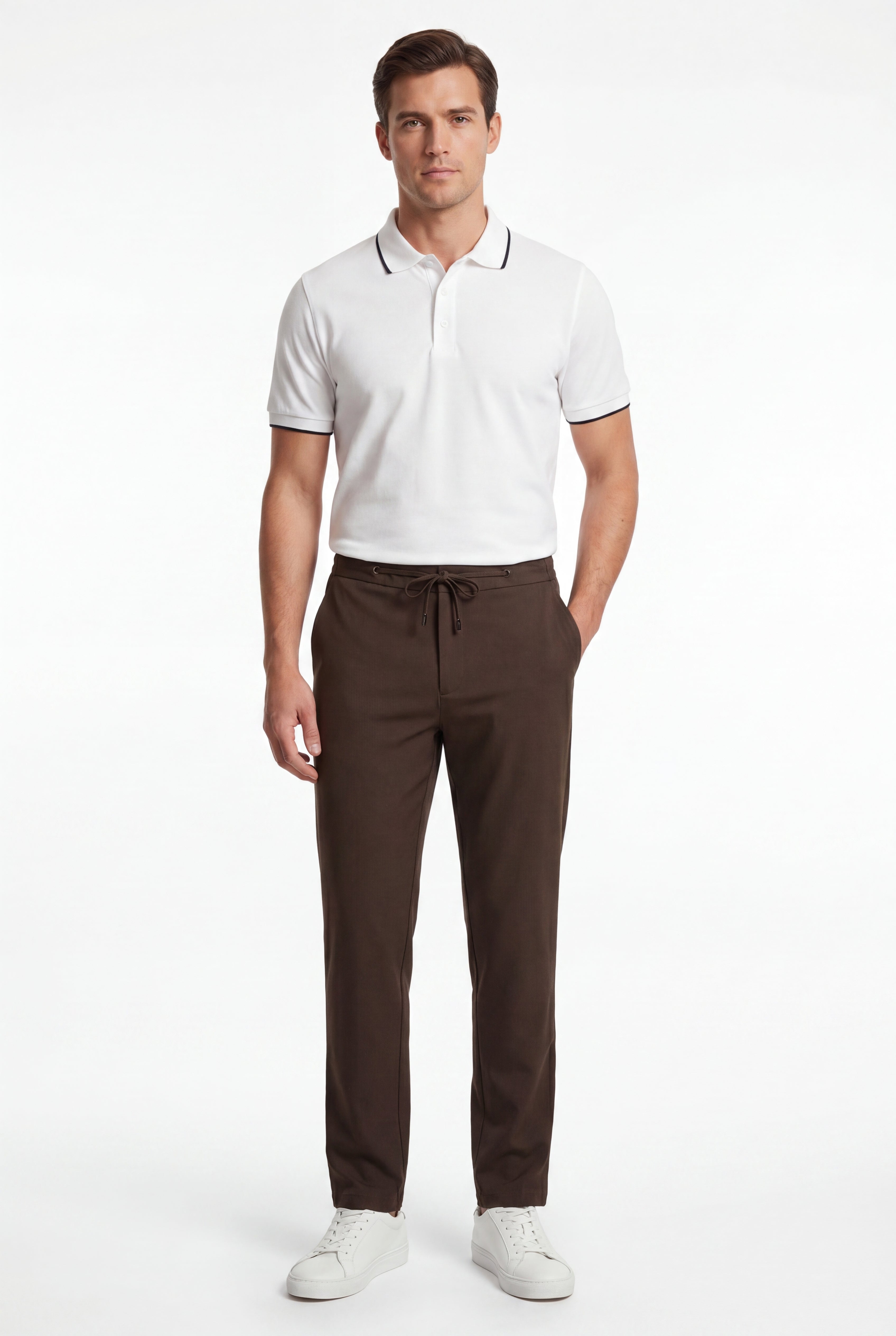 Soft weave nylon trouser coffee bean